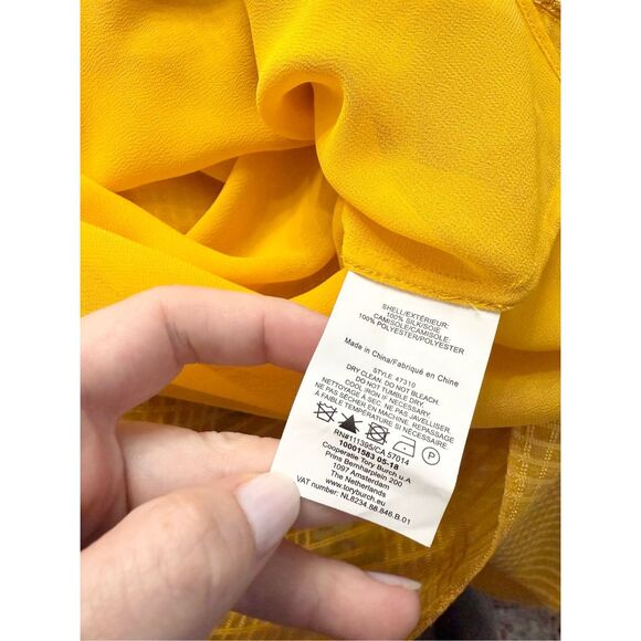 Tory Burch Womens Yellow Natalie Grid Textured Georgette Blouse Top Blouse XS - Picture 5 of 5